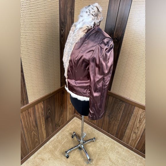 BEAUTIFUL CREAM COLORED MINK & SPOTTED BOBCAT CAT LYNX FUR COLLAR JACKET COAT S - Picture 9 of 11